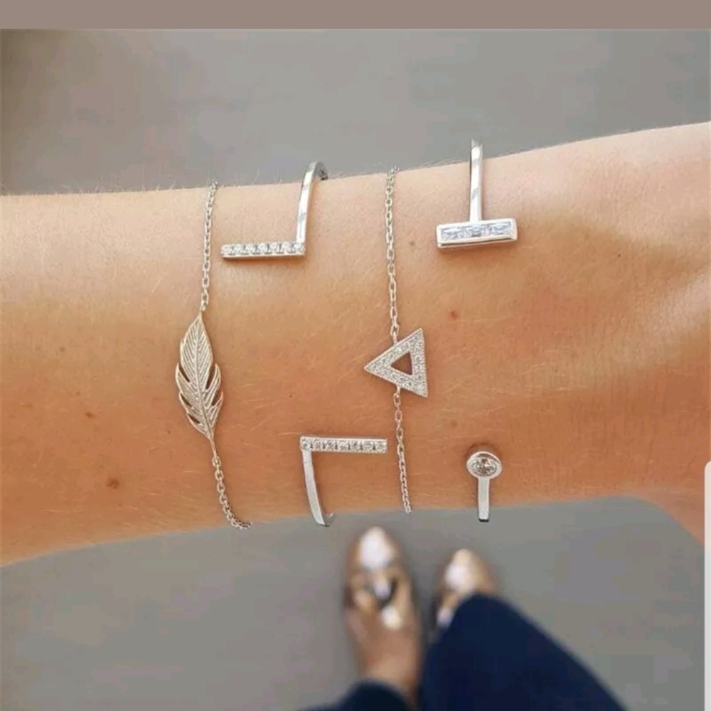 Fashion Stackable Bracelets, silver-tone